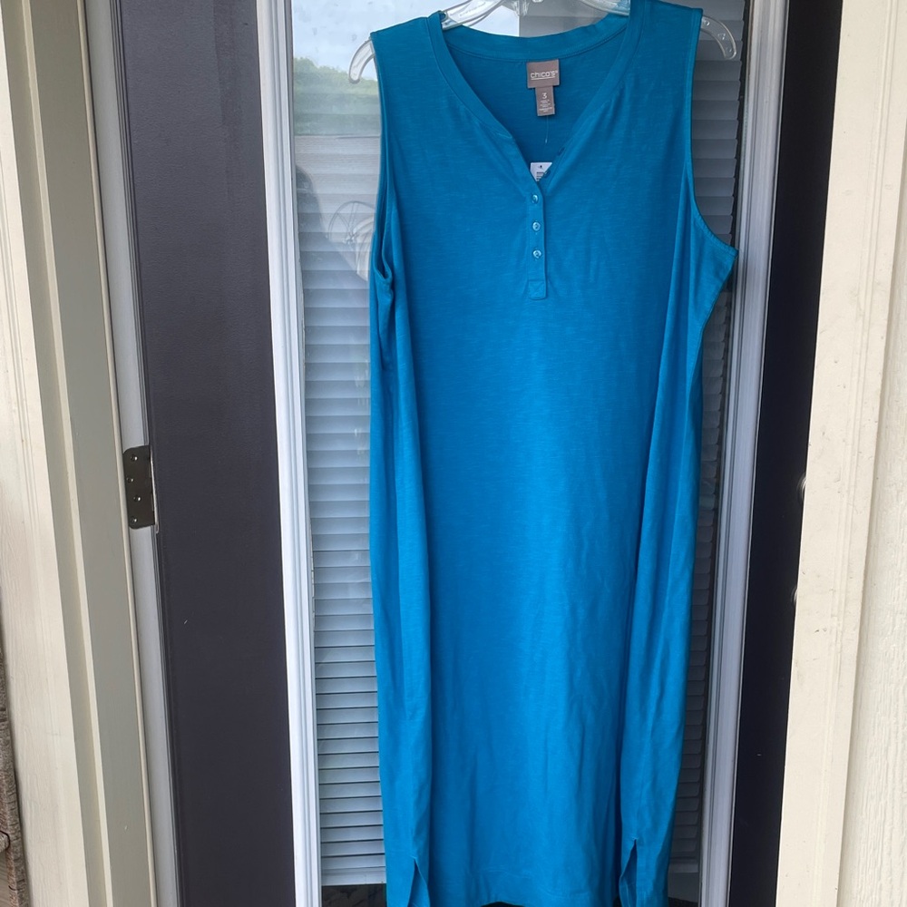 NWT Chico’s Sleeveless Henley Maxi Dress in Bright Blue-3/XL